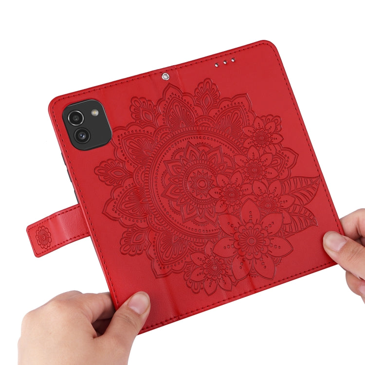 For Samsung Galaxy A03 EU Version 7-petal Flowers Embossing Pattern Horizontal Flip CasePhone Case(Red) by buy2fix