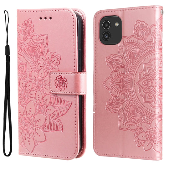 For Samsung Galaxy A03 EU Version 7-petal Flowers Embossing Pattern Horizontal Flip CasePhone Case(Rose Gold)