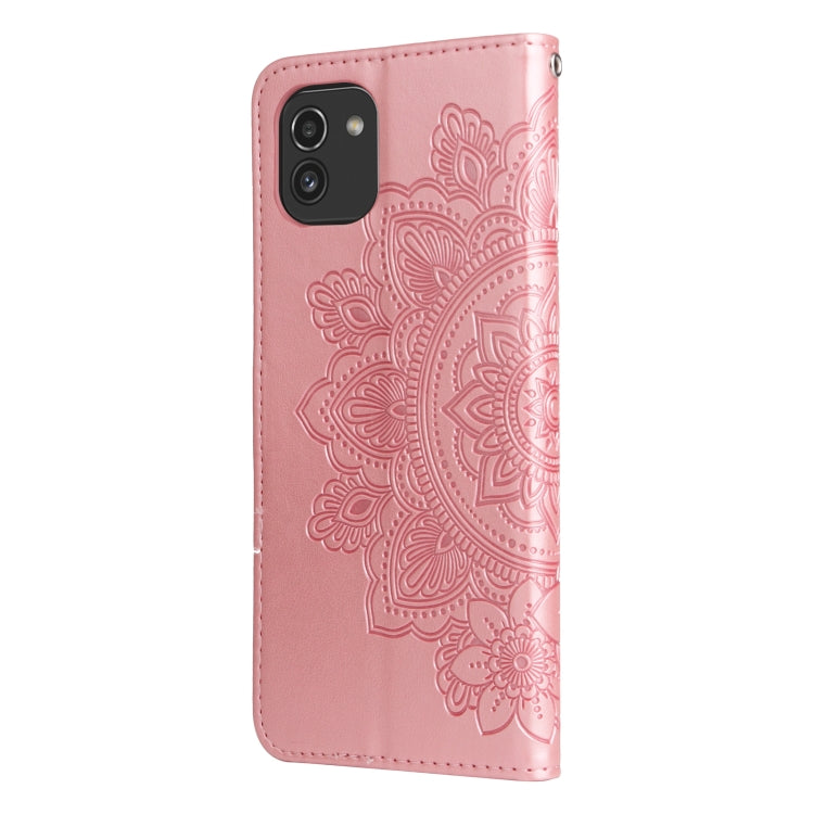 For Samsung Galaxy A03 EU Version 7-petal Flowers Embossing Pattern Horizontal Flip CasePhone Case(Rose Gold) by buy2fix