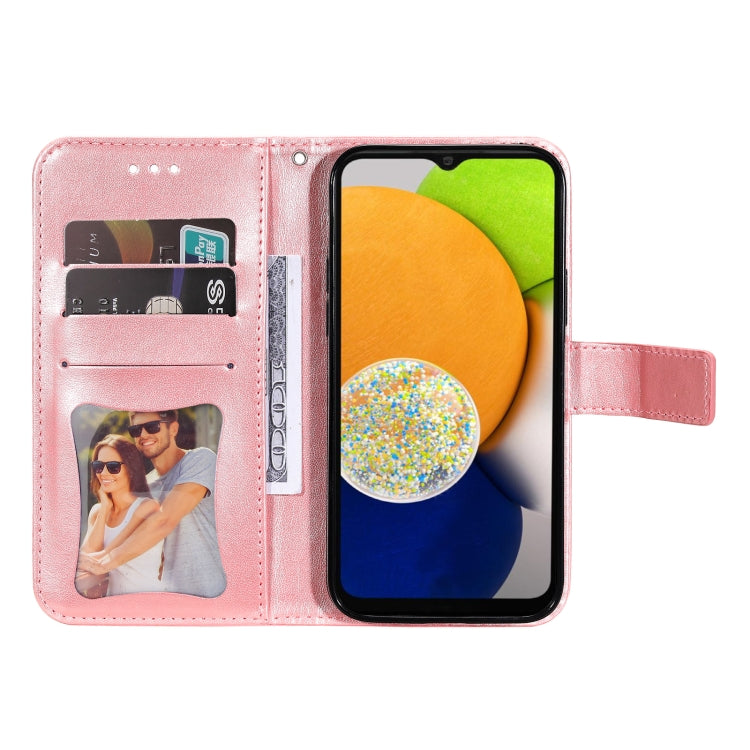 For Samsung Galaxy A03 EU Version 7-petal Flowers Embossing Pattern Horizontal Flip CasePhone Case(Rose Gold) by buy2fix