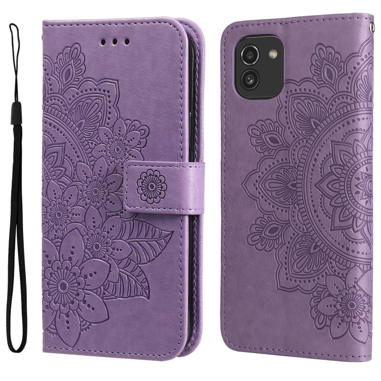 For Samsung Galaxy A03 Global 7-petal Flowers Embossing Pattern Horizontal Flip CasePhone Case(Light Purple) by buy2fix
