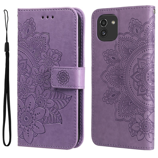 For Samsung Galaxy A03 Global 7-petal Flowers Embossing Pattern Horizontal Flip CasePhone Case(Light Purple) by buy2fix