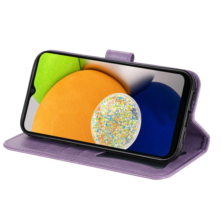 For Samsung Galaxy A03 Global 7-petal Flowers Embossing Pattern Horizontal Flip CasePhone Case(Light Purple) by buy2fix