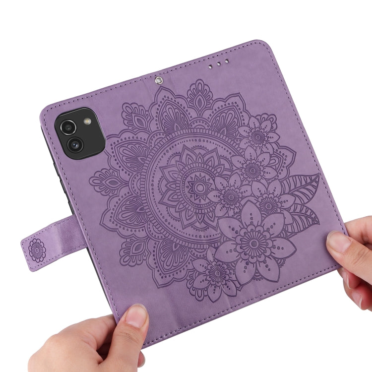 For Samsung Galaxy A03 Global 7-petal Flowers Embossing Pattern Horizontal Flip CasePhone Case(Light Purple) by buy2fix