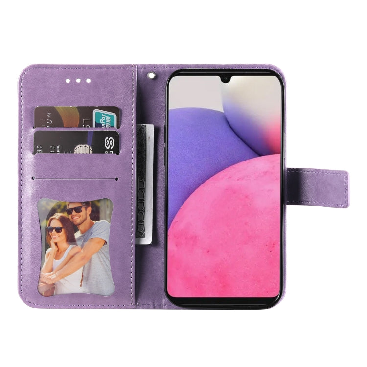 For Samsung Galaxy A33 5G 7-petal Flowers Embossing Pattern Horizontal Flip CasePhone Case(Light Purple) by buy2fix