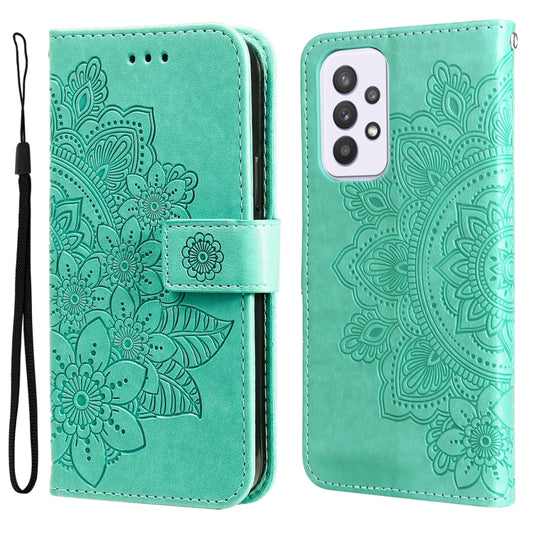 For Samsung Galaxy A33 5G 7-petal Flowers Embossing Pattern Horizontal Flip CasePhone Case(Green) by buy2fix