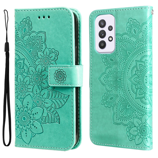 For Samsung Galaxy A33 5G 7-petal Flowers Embossing Pattern Horizontal Flip CasePhone Case(Green)