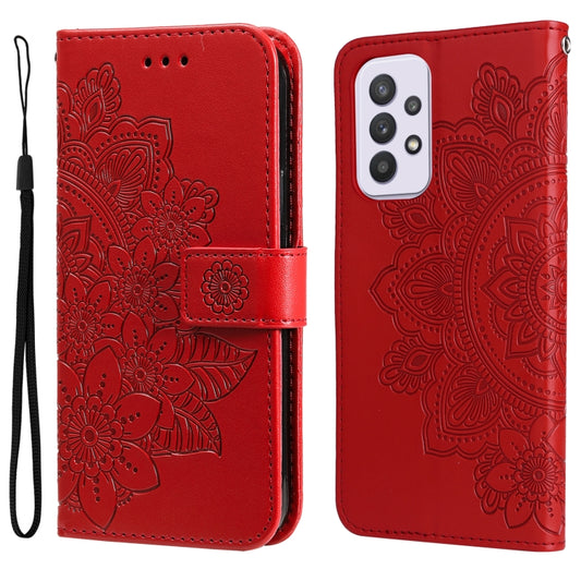 For Samsung Galaxy A33 5G 7-petal Flowers Embossing Pattern Horizontal Flip CasePhone Case(Red) by buy2fix