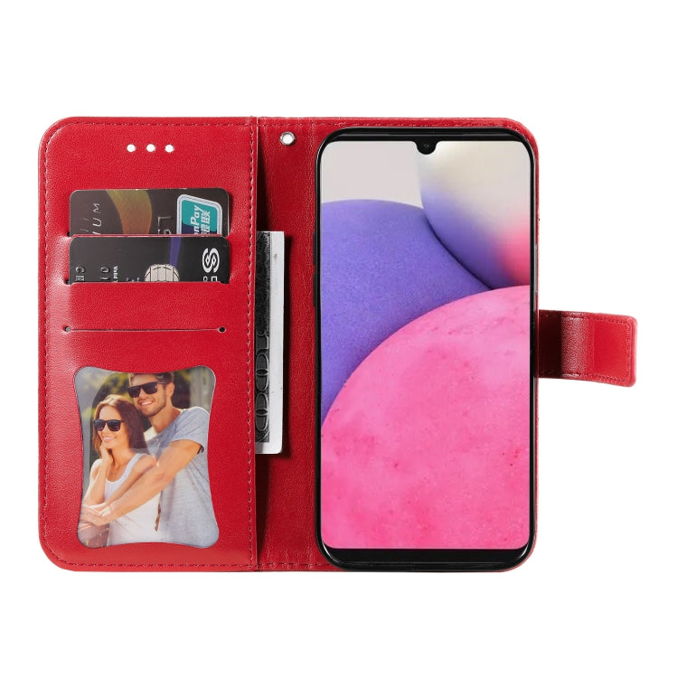 For Samsung Galaxy A33 5G 7-petal Flowers Embossing Pattern Horizontal Flip CasePhone Case(Red) by buy2fix
