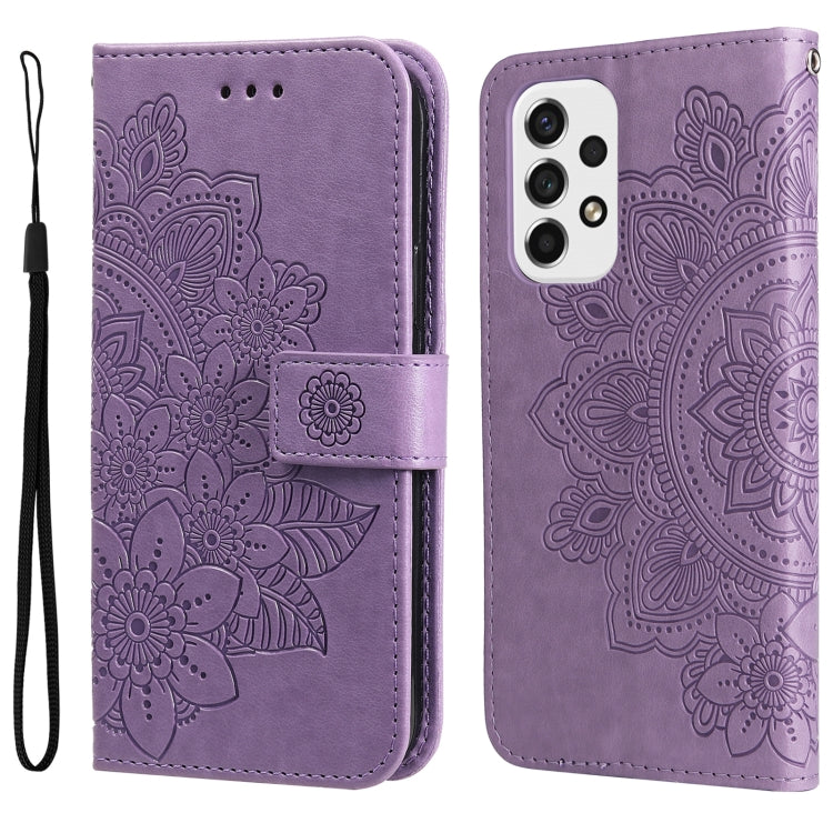 For Samsung Galaxy A53 5G 7-petal Flowers Embossing Pattern Horizontal Flip CasePhone Case(Light Purple) by buy2fix