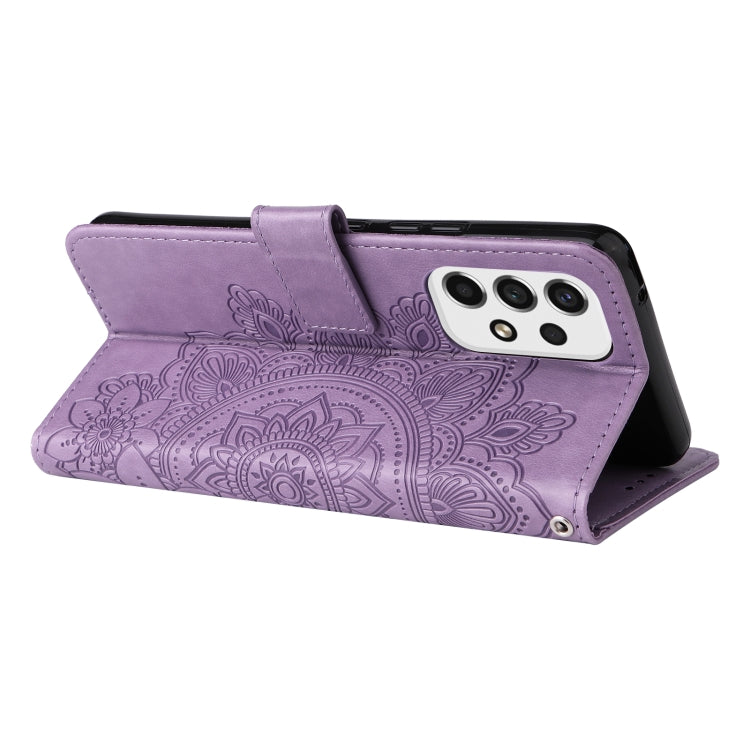For Samsung Galaxy A53 5G 7-petal Flowers Embossing Pattern Horizontal Flip CasePhone Case(Light Purple) by buy2fix