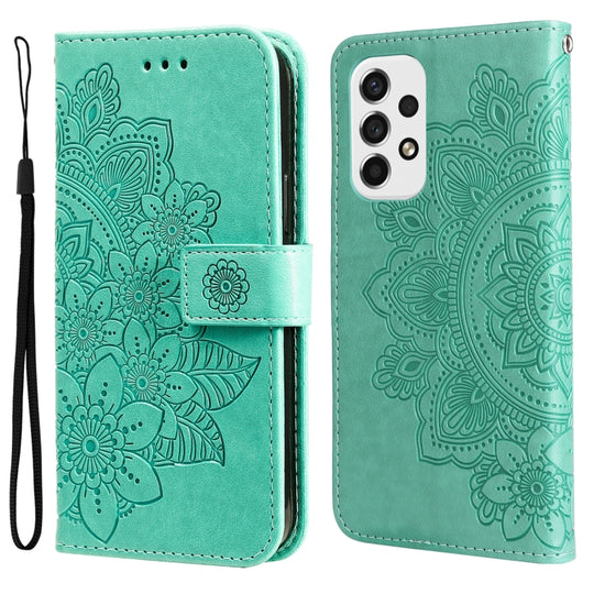 For Samsung Galaxy A53 5G 7-petal Flowers Embossing Pattern Horizontal Flip CasePhone Case(Green)