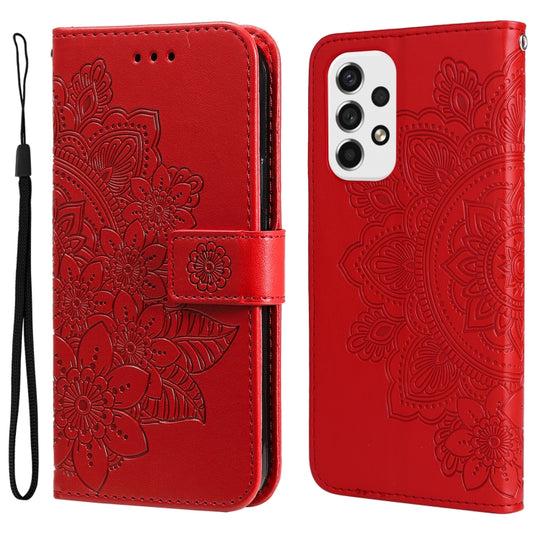 For Samsung Galaxy A53 5G 7-petal Flowers Embossing Pattern Horizontal Flip CasePhone Case(Red)