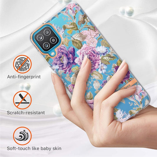 For Samsung Galaxy A12 Flowers and Plants Series IMD TPU Phone Case(Purple Peony) by buy2fix