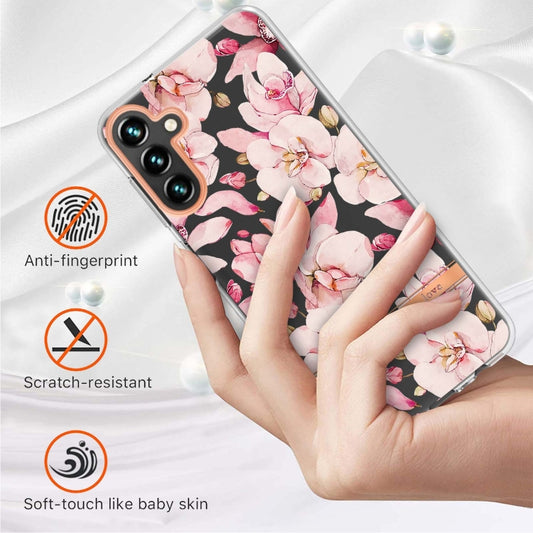 For Samsung Galaxy A13 Flowers and Plants Series IMD TPU Phone Case(Pink Gardenia) by buy2fix