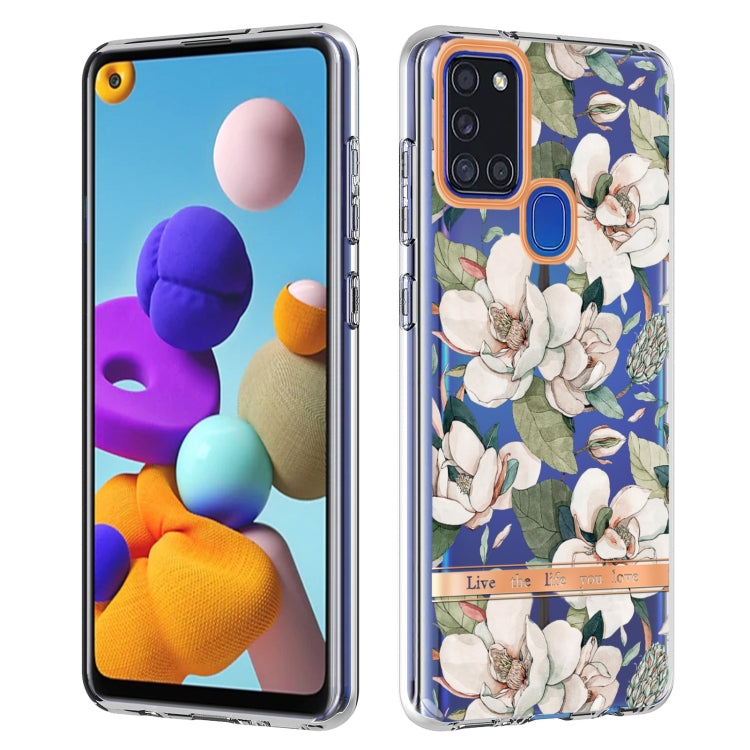 For Samsung Galaxy A21s Flowers and Plants Series IMD TPU Phone Case(Green Gardenia) by buy2fix