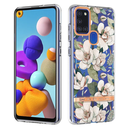 For Samsung Galaxy A21s Flowers and Plants Series IMD TPU Phone Case(Green Gardenia) by buy2fix