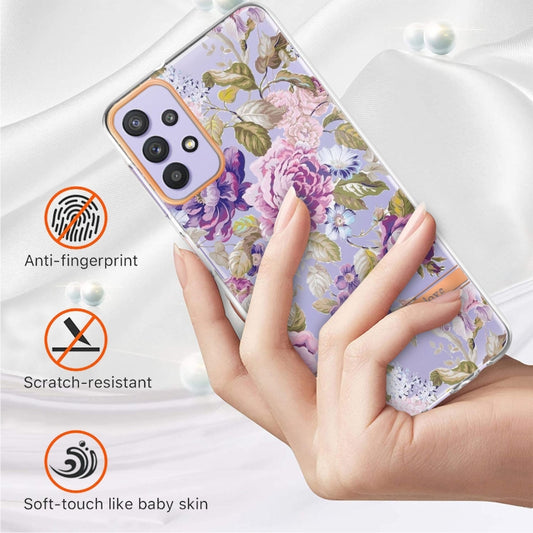For Samsung Galaxy A32 5G Flowers and Plants Series IMD TPU Phone Case(Purple Peony) by buy2fix