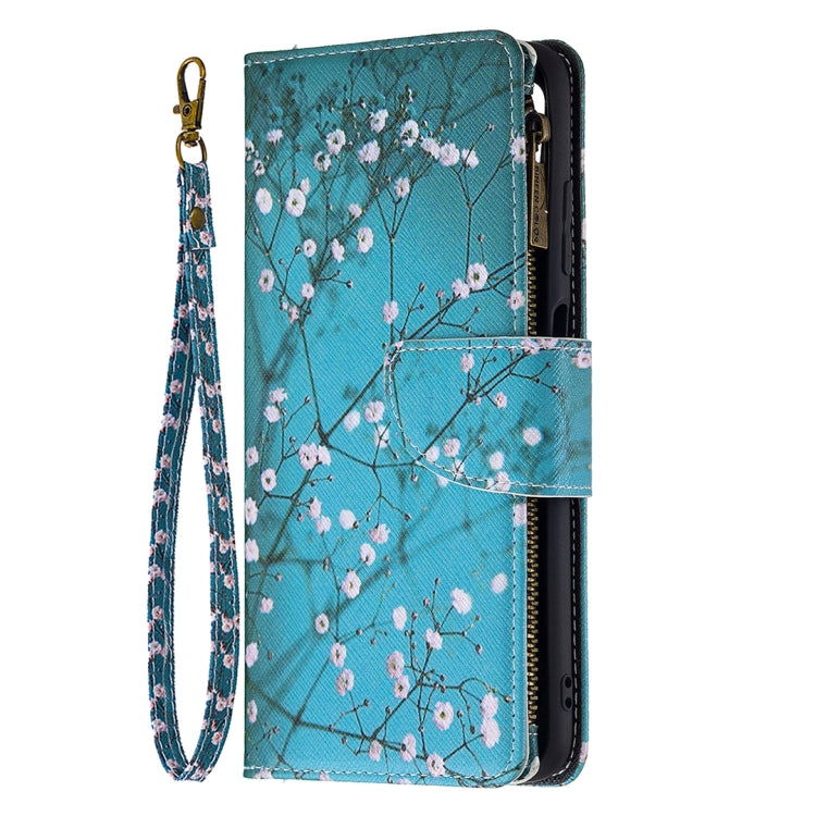 For Samsung Galaxy A03s 166mm Colored Drawing Zipper Leather Phone Case(Plum Blossom) by buy2fix