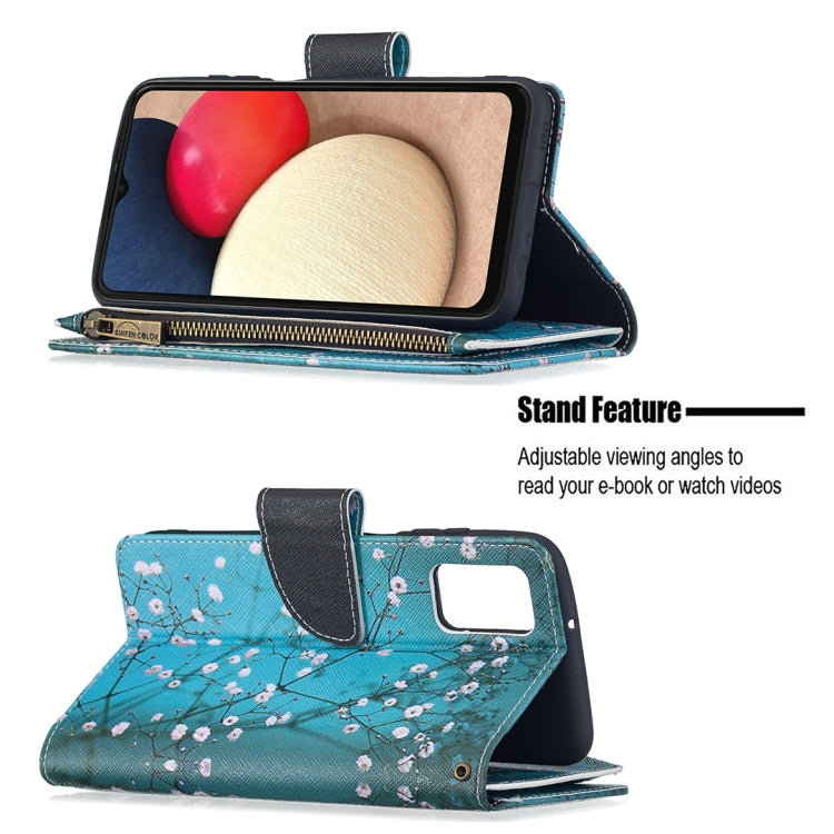 For Samsung Galaxy A03s 166mm Colored Drawing Zipper Leather Phone Case(Plum Blossom) by buy2fix