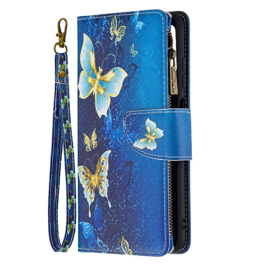 For Samsung Galaxy A03s 166mm Colored Drawing Zipper Leather Phone Case(Gold Butterfly) by buy2fix