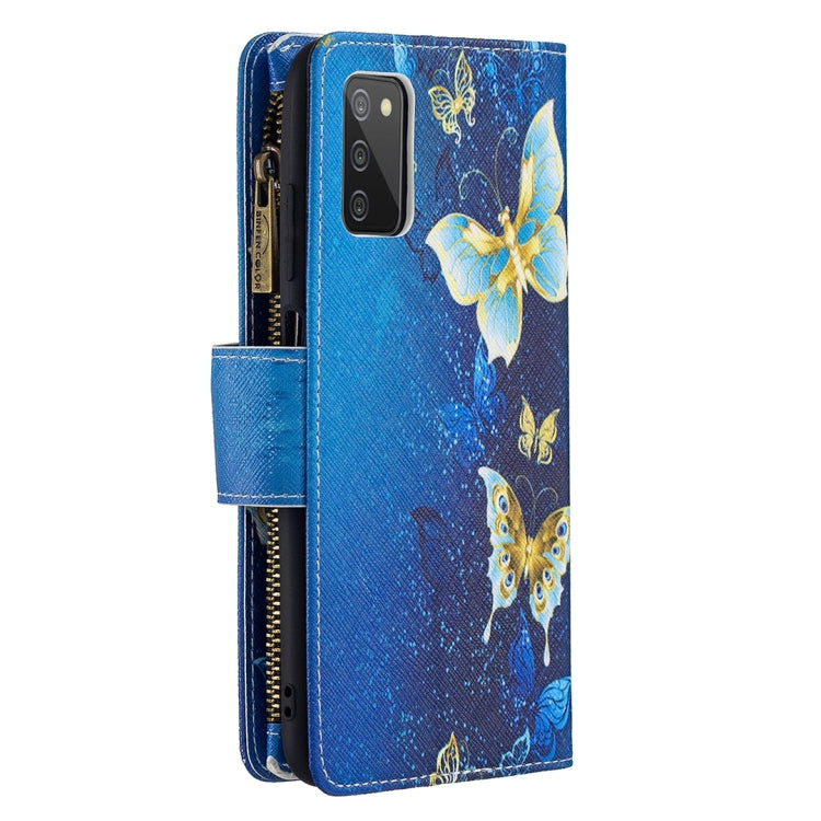 For Samsung Galaxy A03s 166mm Colored Drawing Zipper Leather Phone Case(Gold Butterfly) by buy2fix