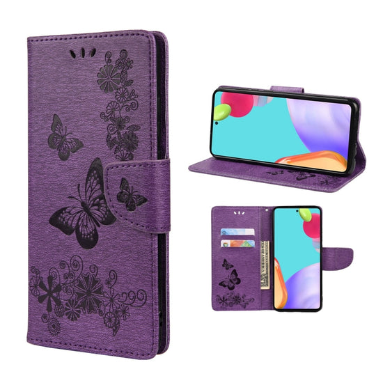 For Samsung Galaxy A33 5G Butterfly Embossed Horizontal Flip Leather Phone Case with Card Slot & Holder(Purple)