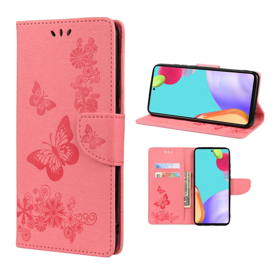 For Samsung Galaxy A53 5G Butterfly Embossed Horizontal Flip Leather Phone Case with Card Slot & Holder(Pink)