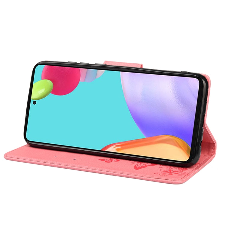 For Samsung Galaxy A53 5G Butterfly Embossed Horizontal Flip Leather Phone Case with Card Slot & Holder(Pink) by buy2fix