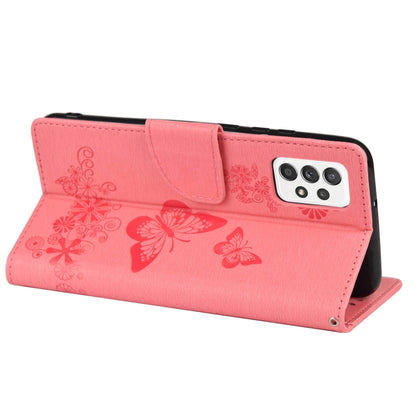 For Samsung Galaxy A53 5G Butterfly Embossed Horizontal Flip Leather Phone Case with Card Slot & Holder(Pink) by buy2fix