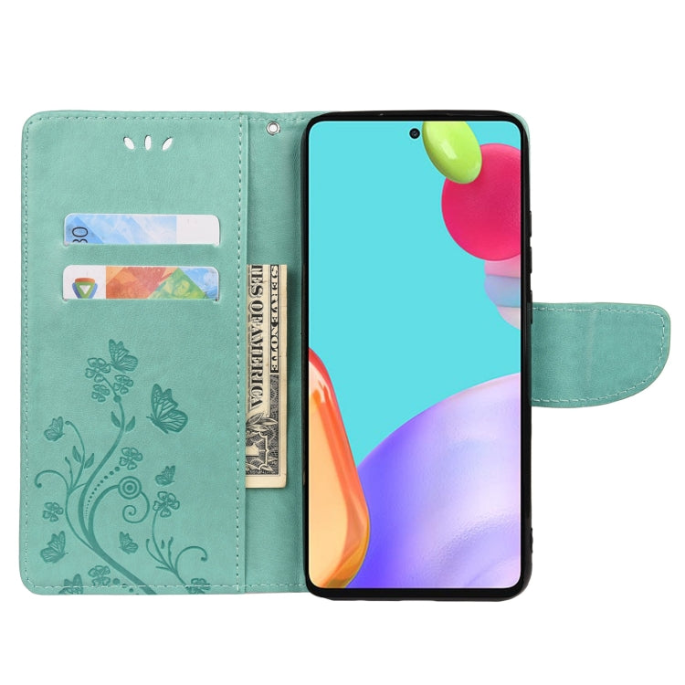 For Samsung Galaxy A33 5G Butterfly Flower Pattern Horizontal Flip Leather Phone Case with Card Slot & Holder(Green) by buy2fix