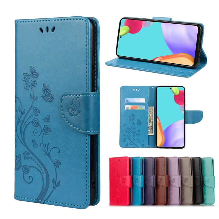 For Samsung Galaxy A33 5G Butterfly Flower Pattern Horizontal Flip Leather Phone Case with Card Slot & Holder(Blue) by buy2fix