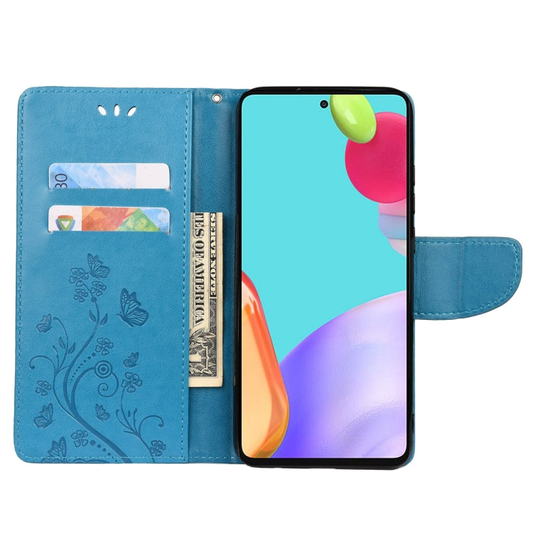 For Samsung Galaxy A33 5G Butterfly Flower Pattern Horizontal Flip Leather Phone Case with Card Slot & Holder(Blue) by buy2fix