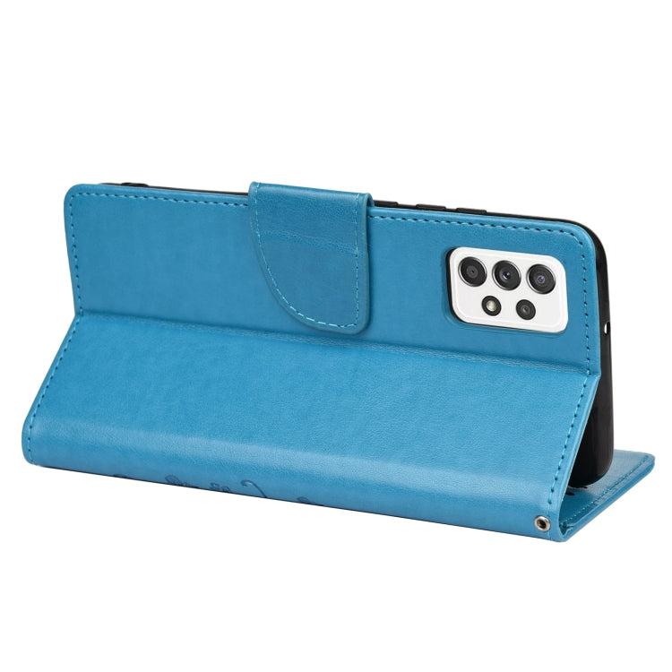 For Samsung Galaxy A33 5G Butterfly Flower Pattern Horizontal Flip Leather Phone Case with Card Slot & Holder(Blue) by buy2fix