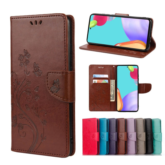 For Samsung Galaxy A33 5G Butterfly Flower Pattern Horizontal Flip Leather Phone Case with Card Slot & Holder(Brown) by buy2fix
