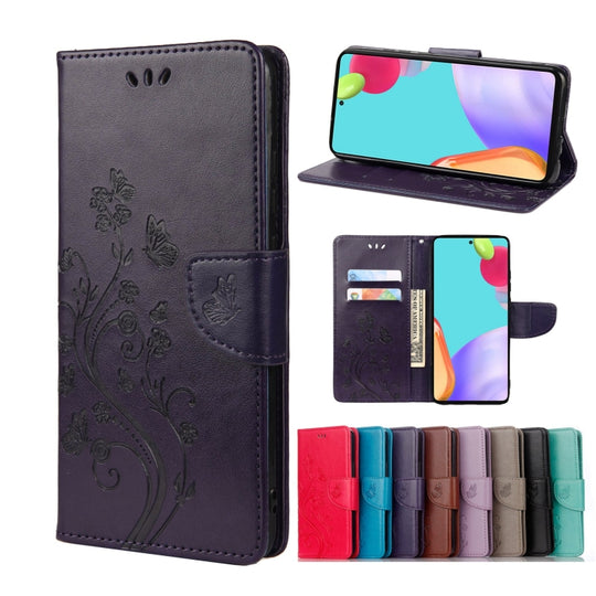 For Samsung Galaxy A53 5G Butterfly Flower Pattern Horizontal Flip Leather Phone Case with Card Slot & Holder(Dark Purple)