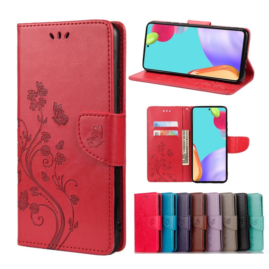 For Samsung Galaxy A53 5G Butterfly Flower Pattern Horizontal Flip Leather Phone Case with Card Slot & Holder(Red)