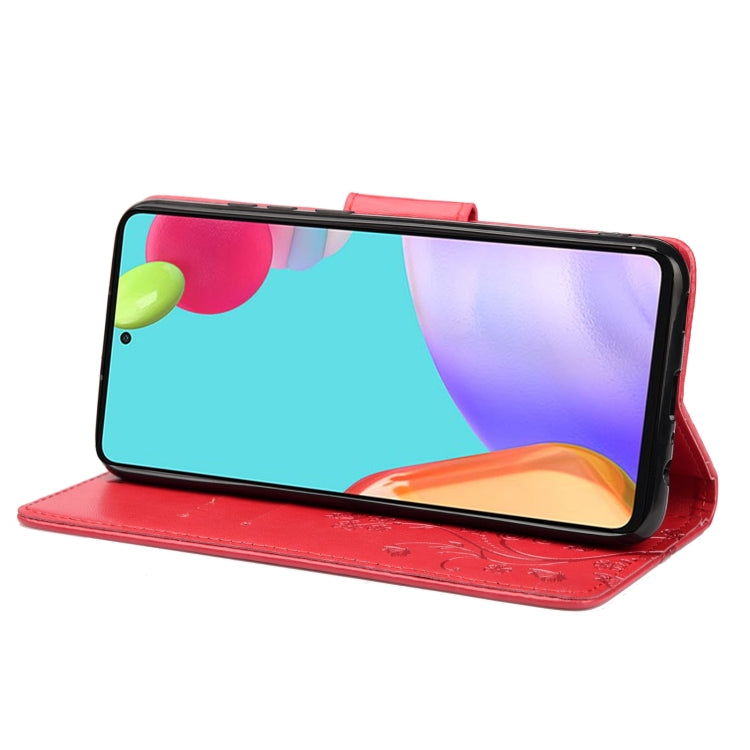 For Samsung Galaxy A53 5G Butterfly Flower Pattern Horizontal Flip Leather Phone Case with Card Slot & Holder(Red) by buy2fix