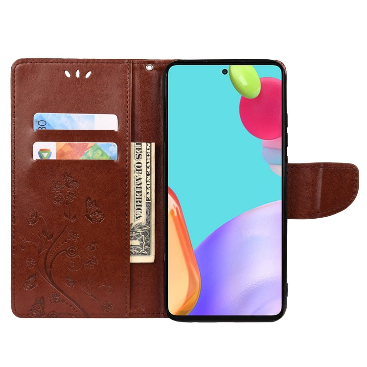 For Samsung Galaxy A53 5G Butterfly Flower Pattern Horizontal Flip Leather Phone Case with Card Slot & Holder(Brown) by buy2fix