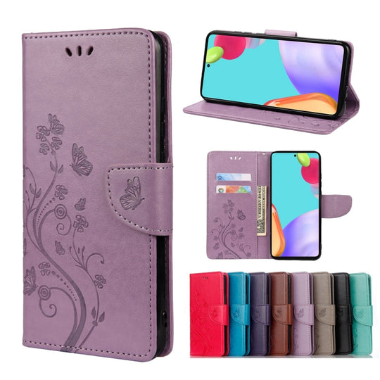 For Samsung Galaxy A53 5G Butterfly Flower Pattern Horizontal Flip Leather Phone Case with Card Slot & Holder(Light Purple)