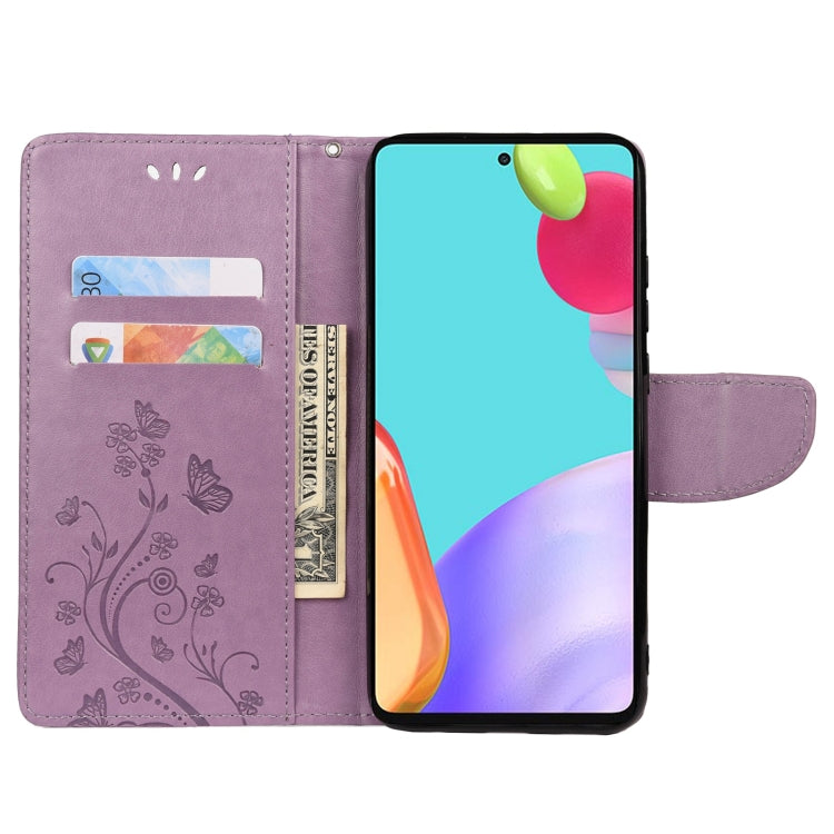 For Samsung Galaxy A53 5G Butterfly Flower Pattern Horizontal Flip Leather Phone Case with Card Slot & Holder(Light Purple) by buy2fix