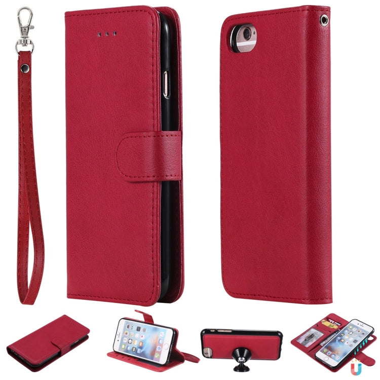 For iPhone 6 / 7 / 8 Solid Color Horizontal Flip Protective Case with Holder & Card Slots & Wallet & Photo Frame & Lanyard(Red) by buy2fix