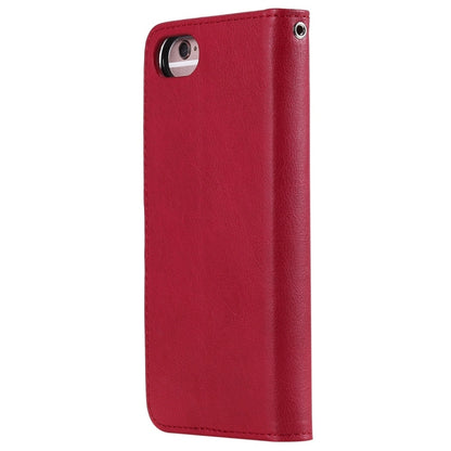 For iPhone 6 / 7 / 8 Solid Color Horizontal Flip Protective Case with Holder & Card Slots & Wallet & Photo Frame & Lanyard(Red) by buy2fix