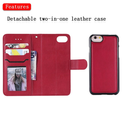 For iPhone 6 / 7 / 8 Solid Color Horizontal Flip Protective Case with Holder & Card Slots & Wallet & Photo Frame & Lanyard(Red) by buy2fix