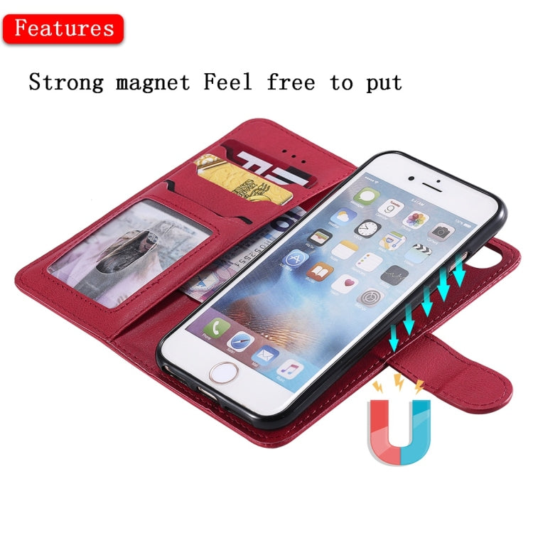 For iPhone 6 / 7 / 8 Solid Color Horizontal Flip Protective Case with Holder & Card Slots & Wallet & Photo Frame & Lanyard(Red) by buy2fix