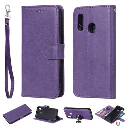 For Galaxy A20e Solid Color Horizontal Flip Protective Case with Holder & Card Slots & Wallet & Photo Frame & Lanyard(Purple) by buy2fix