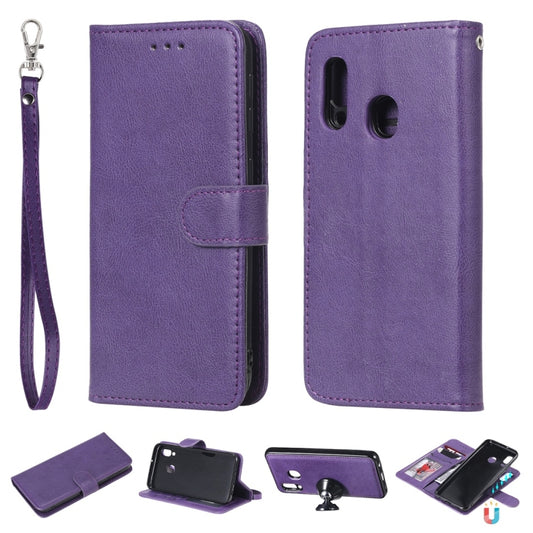 For Galaxy A20e Solid Color Horizontal Flip Protective Case with Holder & Card Slots & Wallet & Photo Frame & Lanyard(Purple) by buy2fix