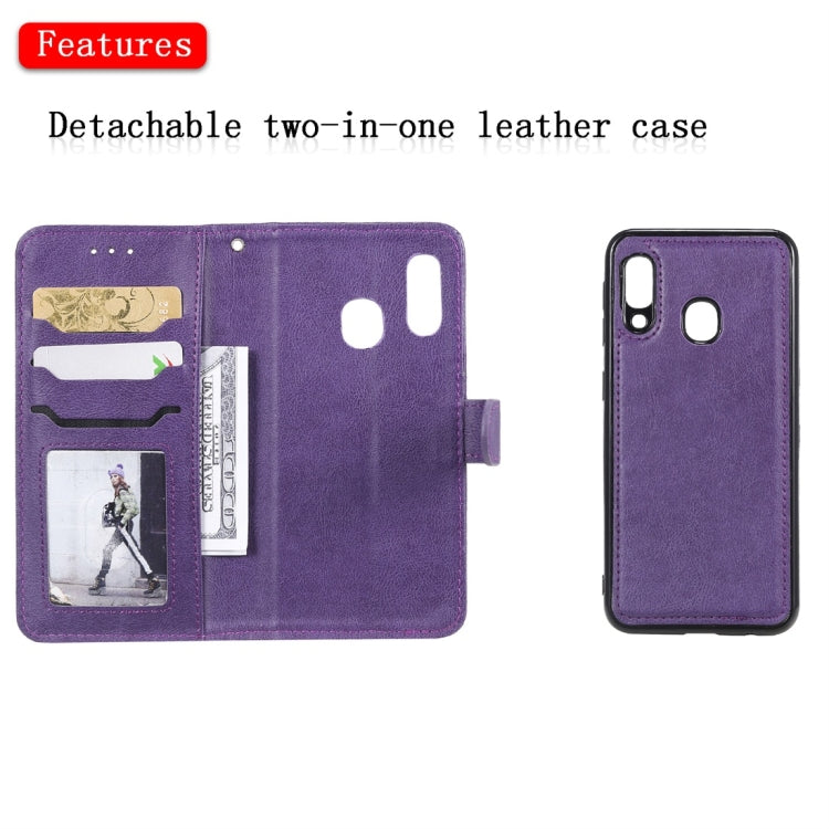 For Galaxy A20e Solid Color Horizontal Flip Protective Case with Holder & Card Slots & Wallet & Photo Frame & Lanyard(Purple) by buy2fix