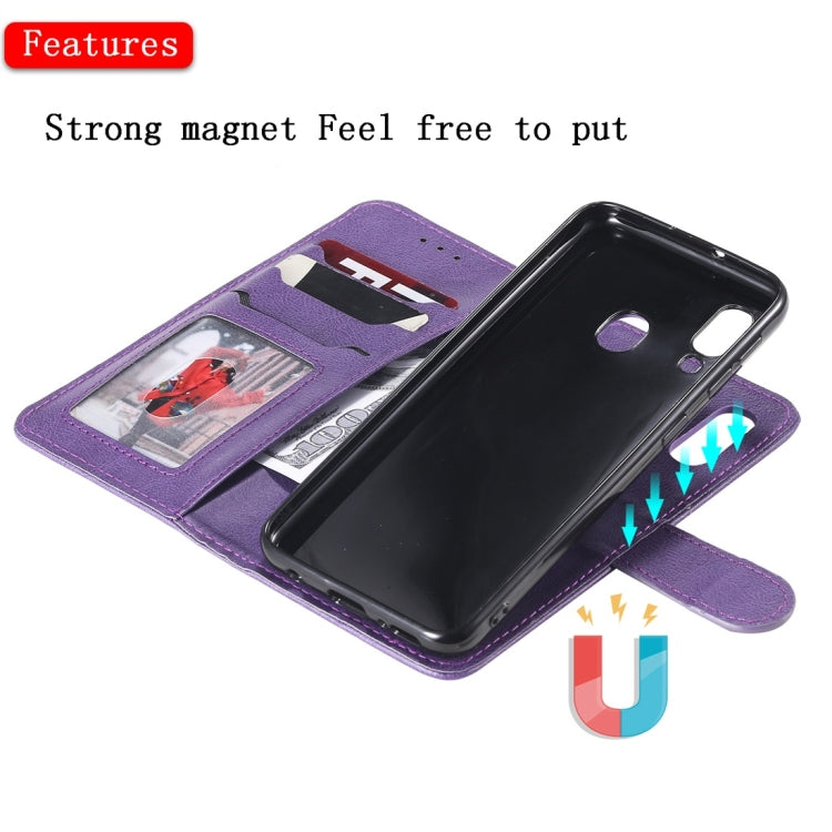 For Galaxy A20e Solid Color Horizontal Flip Protective Case with Holder & Card Slots & Wallet & Photo Frame & Lanyard(Purple) by buy2fix