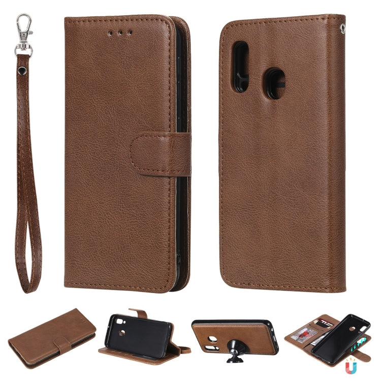 For Galaxy A20e Solid Color Horizontal Flip Protective Case with Holder & Card Slots & Wallet & Photo Frame & Lanyard(Brown) by buy2fix